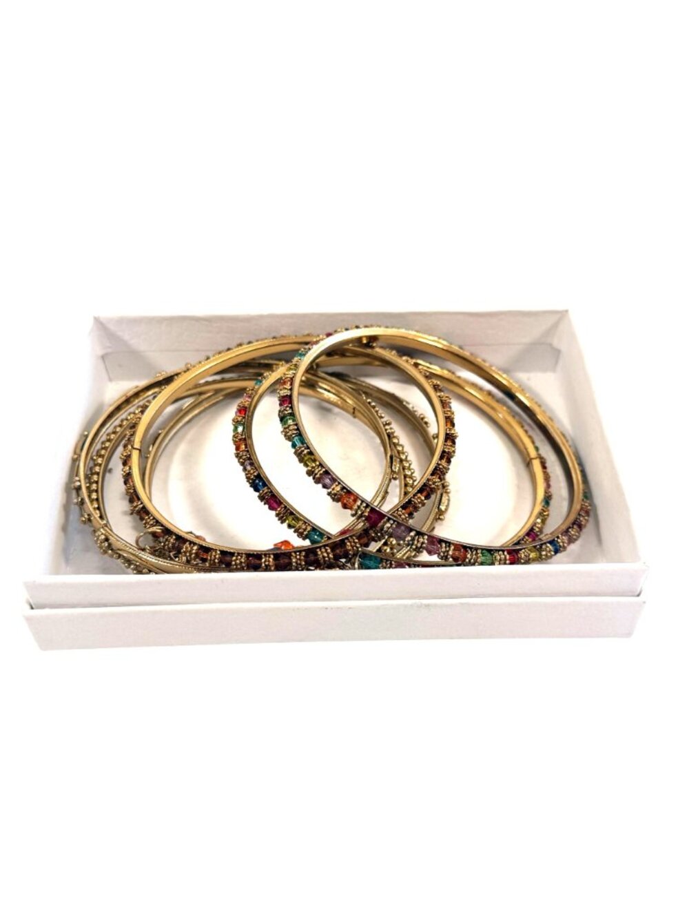 6 Indian Bollywood Gold Bangle Bracelets Multicolor Beads & Dangling Charms - Picture 2 of 15